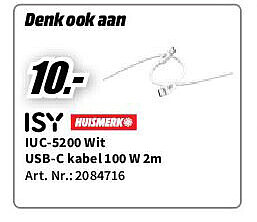 IUC-5200 Wit USB-C kabel 100 W 2m
