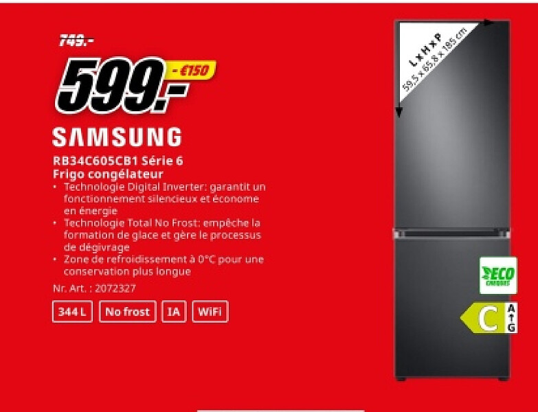SAMSUNG RB34C605CB1 Série 6 Frigo congélateur