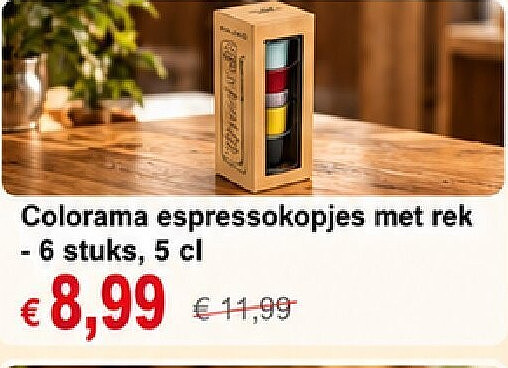 Colorama espressokopjes met rek - 6 stuks, 5 cl