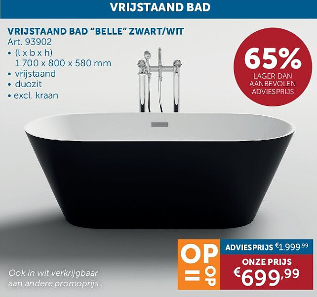 VRIJSTAAND BAD “BELLE” ZWART/WIT