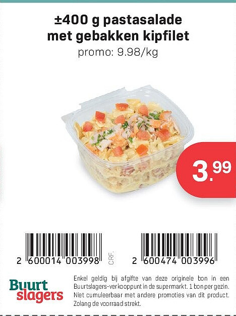 ±400 g pastasalade met gebakken kipfi let