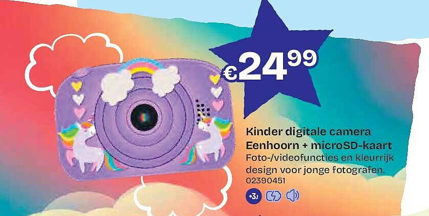Kinder digitale camera Eenhoorn + microSD-kaart