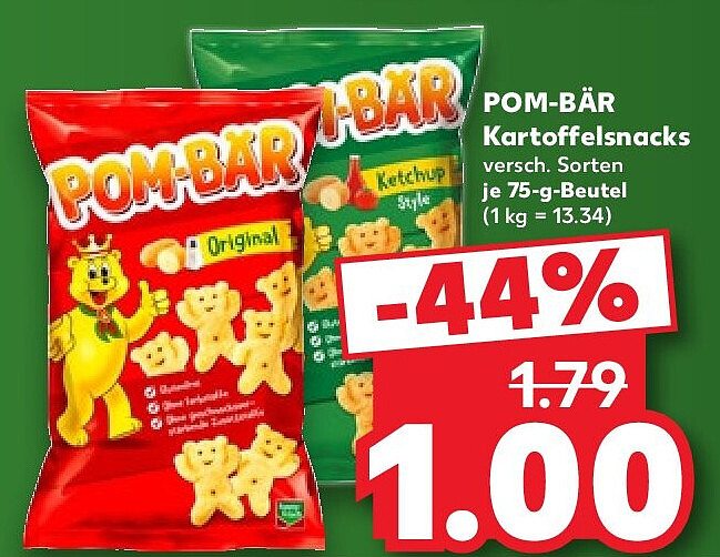 POM-BÄR Kartoffelsnacks versch. Sorten je 75-g-Beutel (1 kg = 13.34)