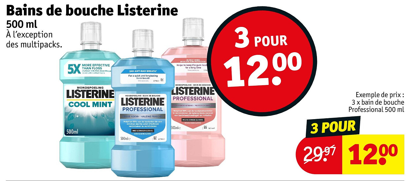 Bains de bouche Listerine 500 ml 3 POUR