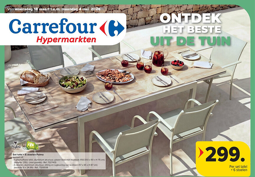 Set tafel + 6 stoelen Palma