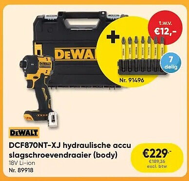 DCF870NT-XJ hydraulische accu slagschroevendraaier (body) 18V Li-ion Nr. 89918