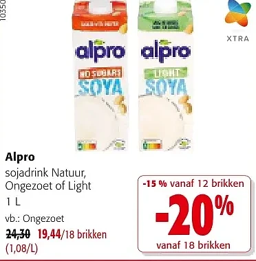 Alpro sojadrink Natuur, Ongezoet of Light 1 L