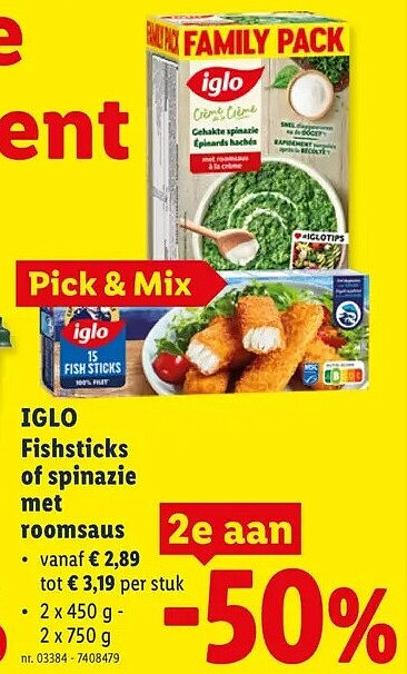 IGLO Fishsticks of spinazie met roomsaus
