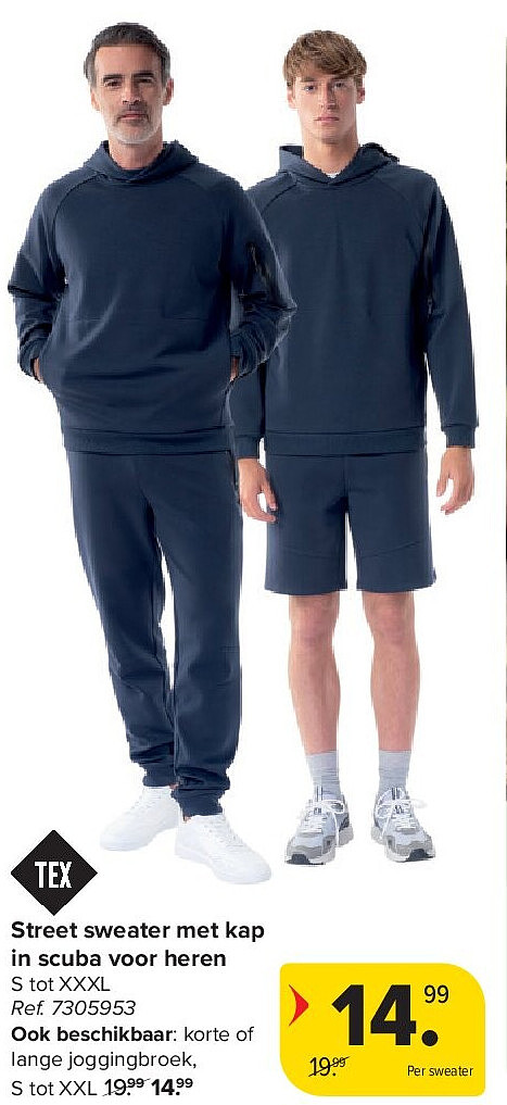 Street sweater met kap in scuba voor heren