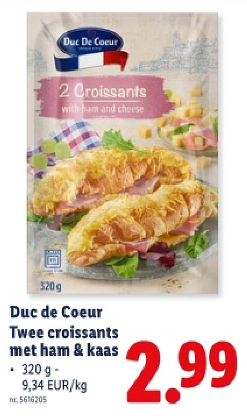 Twee croissants met ham & kaas