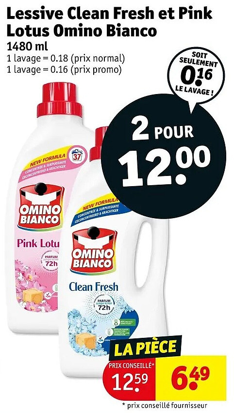 Lessive Clean Fresh et Pink Lotus Omino Bianco 1480 ml