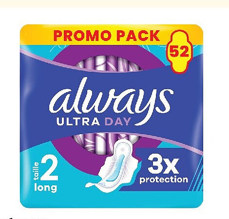 Serviettes hygiéniques Ultra Day avec ailettes Always, Promo Pack x52