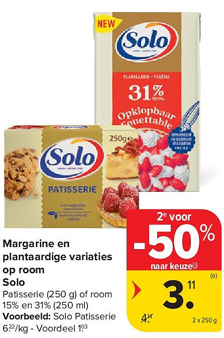 Margarine en plantaardige variaties op room Solo