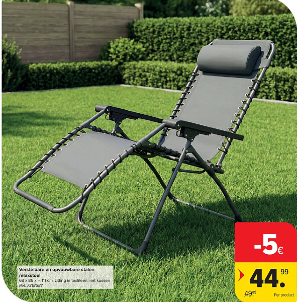 Verstelbare en opvouwbare stalen relaxstoel