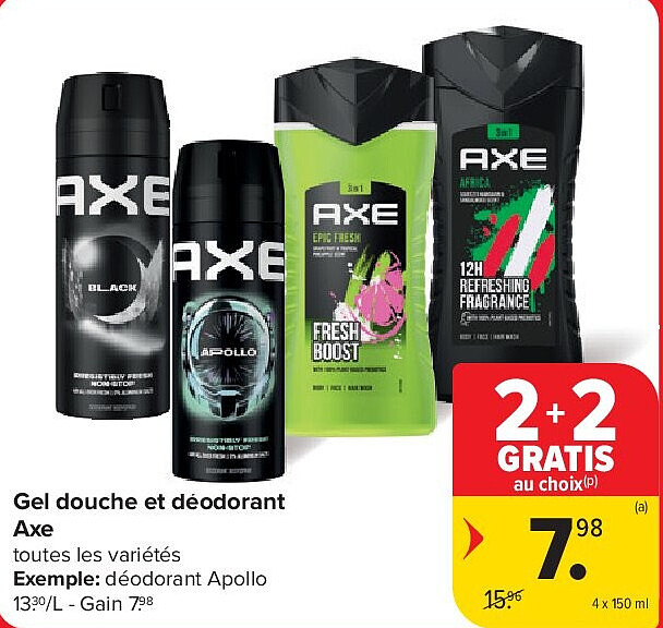 Gel douche et déodorant Axe 4 x 150 ml