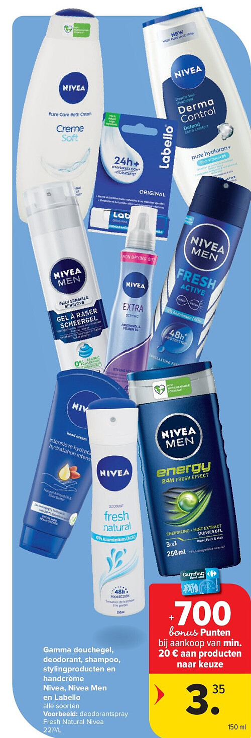 Gamma douchegel, deodorant, shampoo, stylingproducten en handcrème Nivea, Nivea Men en Labello