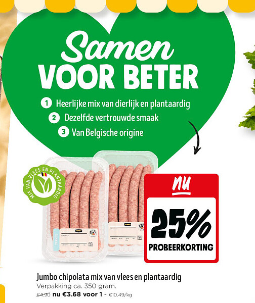 Jumbo chipolata mix van vlees en plantaardig