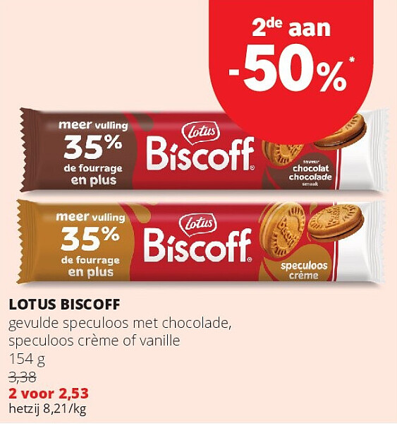 LOTUS BISCOFF gevulde speculoos met chocolade, speculoos crème of vanille 154 g