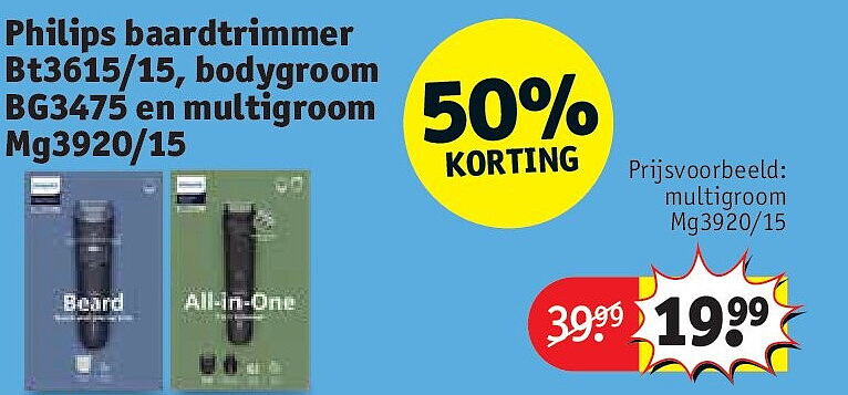 Philips baardtrimmer Bt3615/15, bodygroom BG3475 en multigroom Mg3920/15