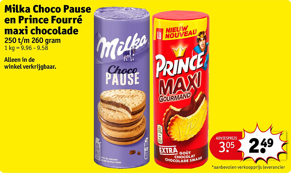 Milka Choco Pause en Prince Fourré maxi chocolade