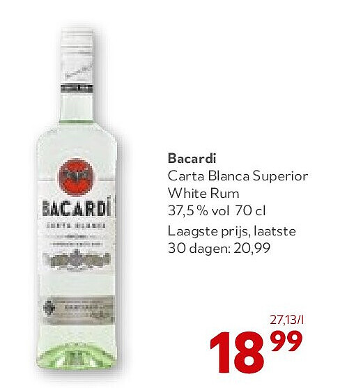 Bacardi Carta Blanca Superior White Rum 37,5% vol 70 cl