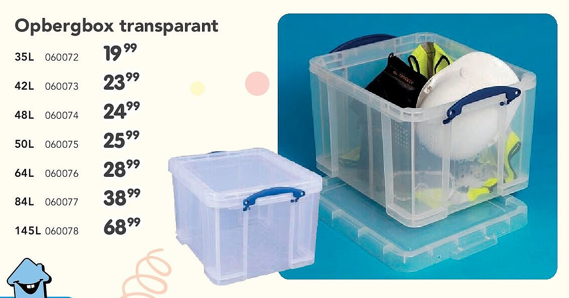 Opbergbox transparant 35L
