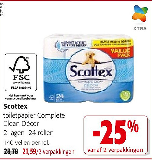 Scottex toiletpapier Complete Clean Décor 2 lagen 24 rollen