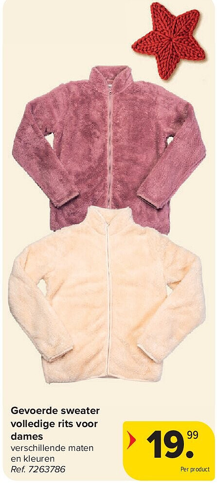 Gevoerde sweater volledige rits voor dames