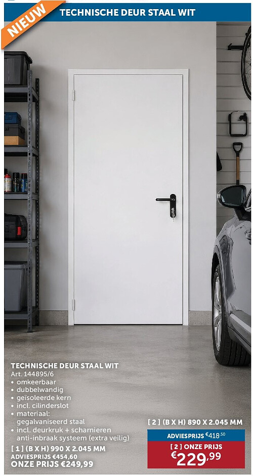 TECHNISCHE DEUR STAAL WIT (B X H) 890 X 2.045 MM