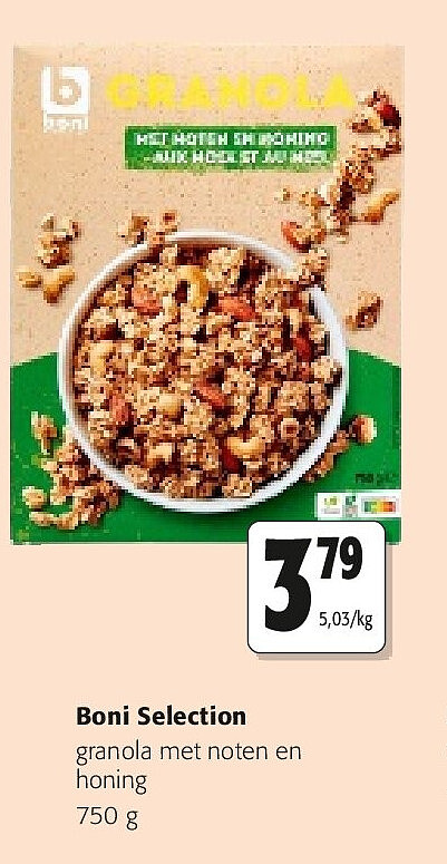 Boni Selection granola met noten en honing 750 g