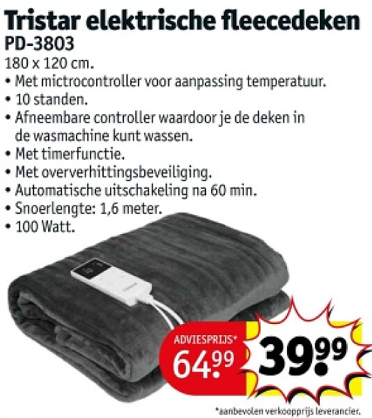 Tristar elektrische fleecedeken