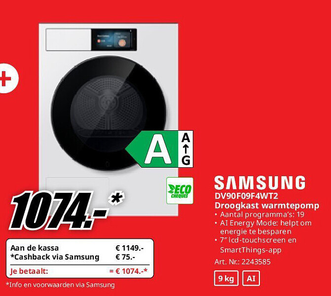 Samsung DV90F09F4WT2 Droogkast warmtepomp