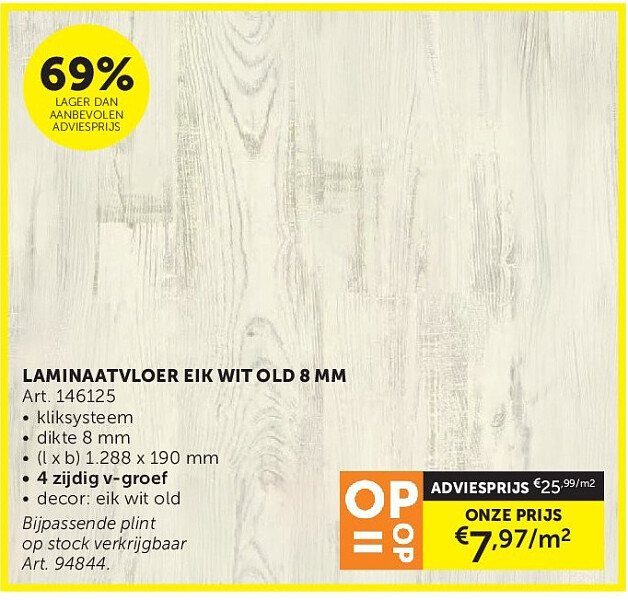 LAMINAATVLOER EIK WIT OLD 8 MM