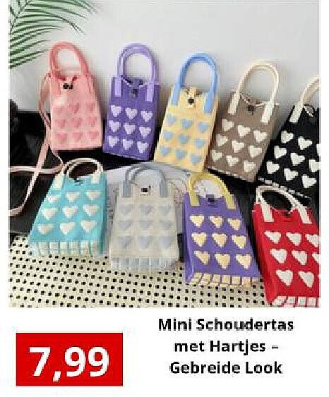 Mini Schoudertas met Hartjes - Gebreide Look