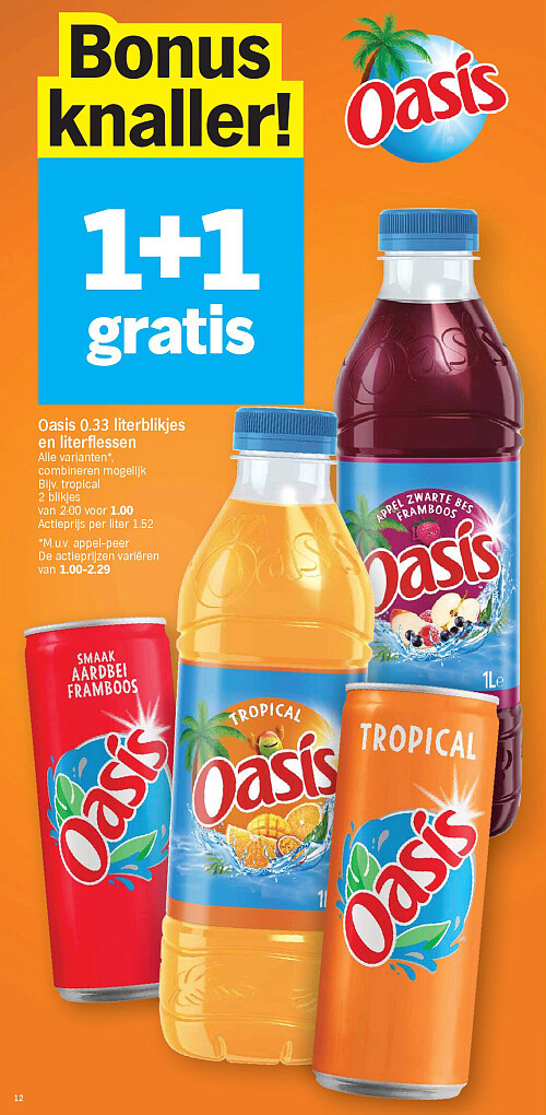 Oasis 0.33 literblikjes en literflessen