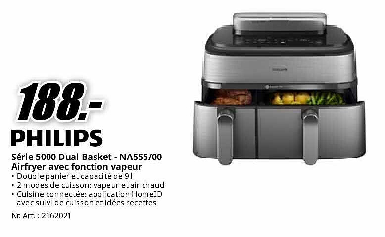 Série 5000 Dual Basket - NA555/00 Airfryer avec fonction vapeur