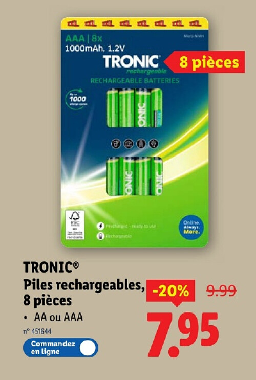 Piles rechargeables, 8 pièces