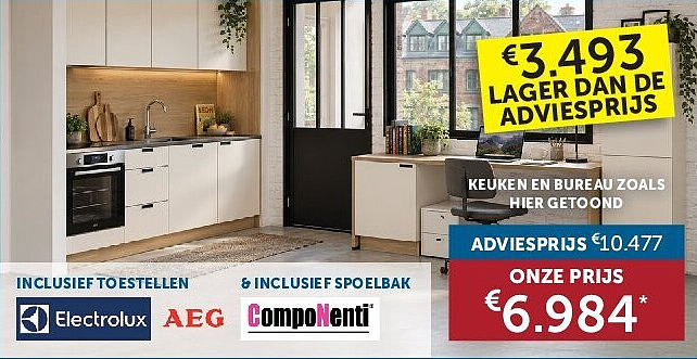 KEUKEN EN BUREAU ZOALS HIER GETOOND