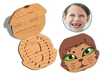 Houten Tandendoosje voor Melktanden - Leeuw - Met Grijper