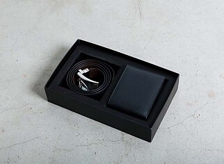 Geschenkset - Portemonnee (Zwart) met Omkeerbare Leren Riem (Zwart/Bruin)