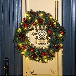Haushalt Kerstkrans met Verlichting - Ø60 cm - Met Timer & Kerstballen