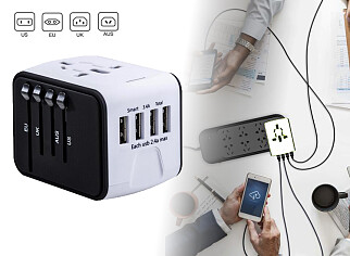 Fedec Universele Wereldstekker - 4 USB-poorten - 150+ Landen - Wit