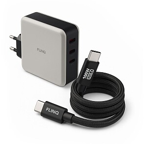 Flinq Nano Gan Oplader 100W met Usb-c Kabel - Zwart
