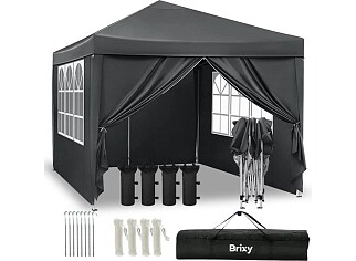 JONSKA Partytent - Opvouwbaar - Easy Up - 3x3m - Waterdicht - Paviljoen Met Zijwanden - Incl. Draagtas - Antraciet