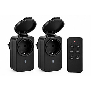 Heitech Buitenstopcontactenset 2 Adapters met Afstandsbediening - Zwart