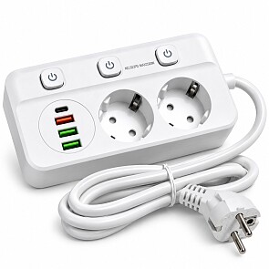 Xemm Stekkerdoos 2 Stopcontacten en 4 Usb-poorten - Wit