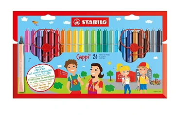 STABILO Cappi - Viltstift - Nooit Meer Je Dop Kwijt Dankzij De Dopring - Etui Met 24 Kleuren + 2 Dopringen
