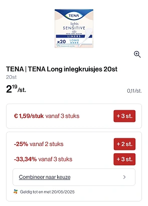 Tena long inlegkruisjes 20 st tot -33,34% korting