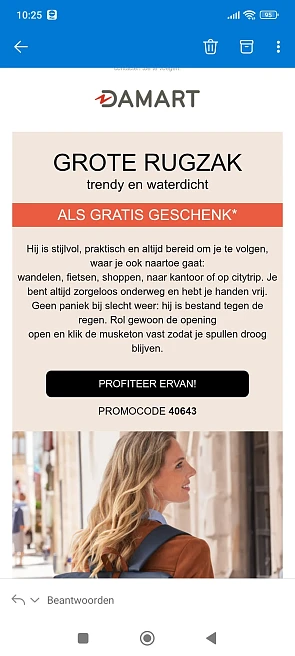Gratis rugzak bij damart