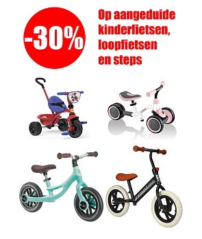 -30% korting op kinderfietsen, loopfietsen en steps